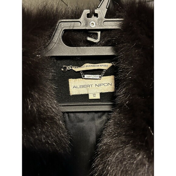ALBERT NIPON Wool Long Overcoat With Collar Of Dyed Fox Fur From Finland Sz 12 - Picture 2 of 8